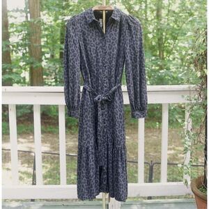 a new day Grey Leopard Button Up Long Sleeve Midi Dress